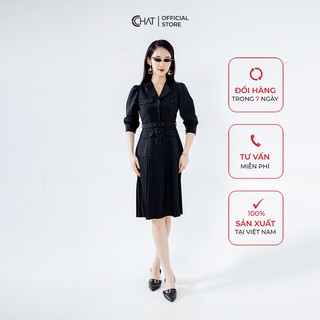 Váy cổ vest dập ly chân CCHAT