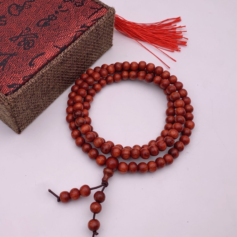 Vòng tay gỗ nam nữ phong thủy 108 hạt gỗ hương đỏ mùi thơm tự nhiên