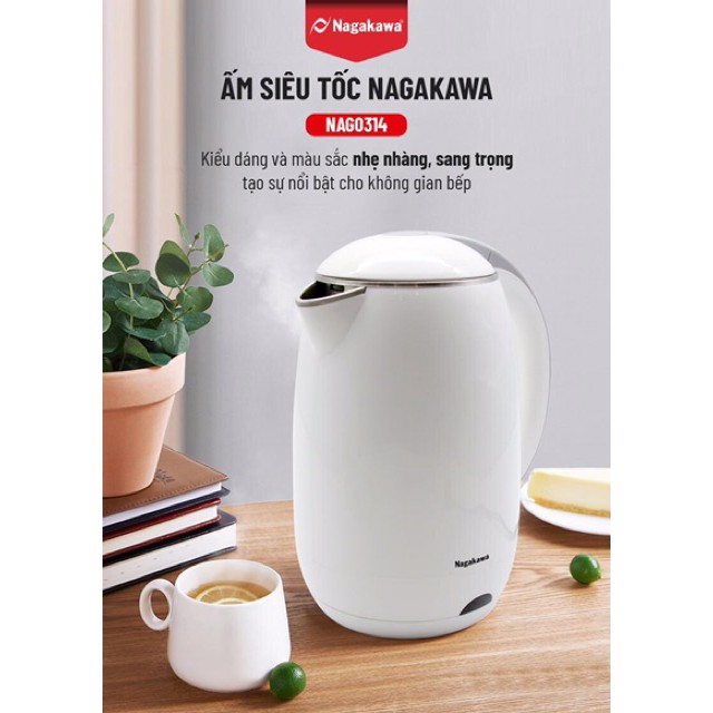 Ấm siêu tốc 2 lớp 1,8L Nagakawa có sẵn