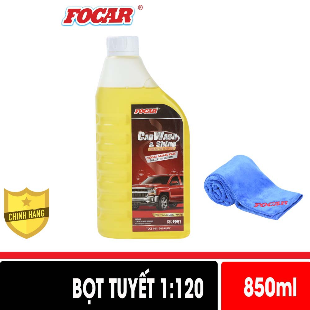 Bọt tuyết rửa xe đậm đặc FOCAR Car Wash and Shine 850ml - Tặng khăn lau xe Microfiber