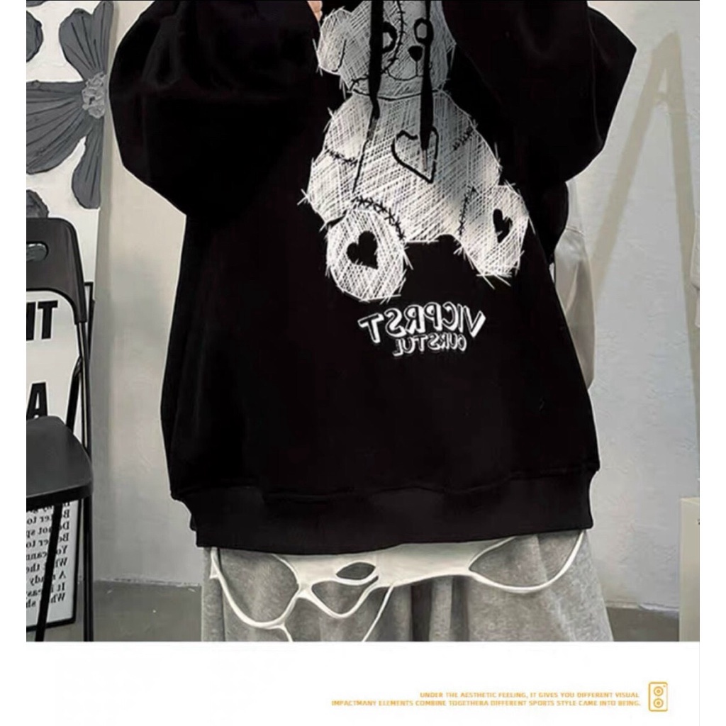 Áo khoác nỉ dây kéo form to y hình họa tiết con gấu cực đẹp thời trang , chất nỉ mặc siêu ấm MIDU FASHION