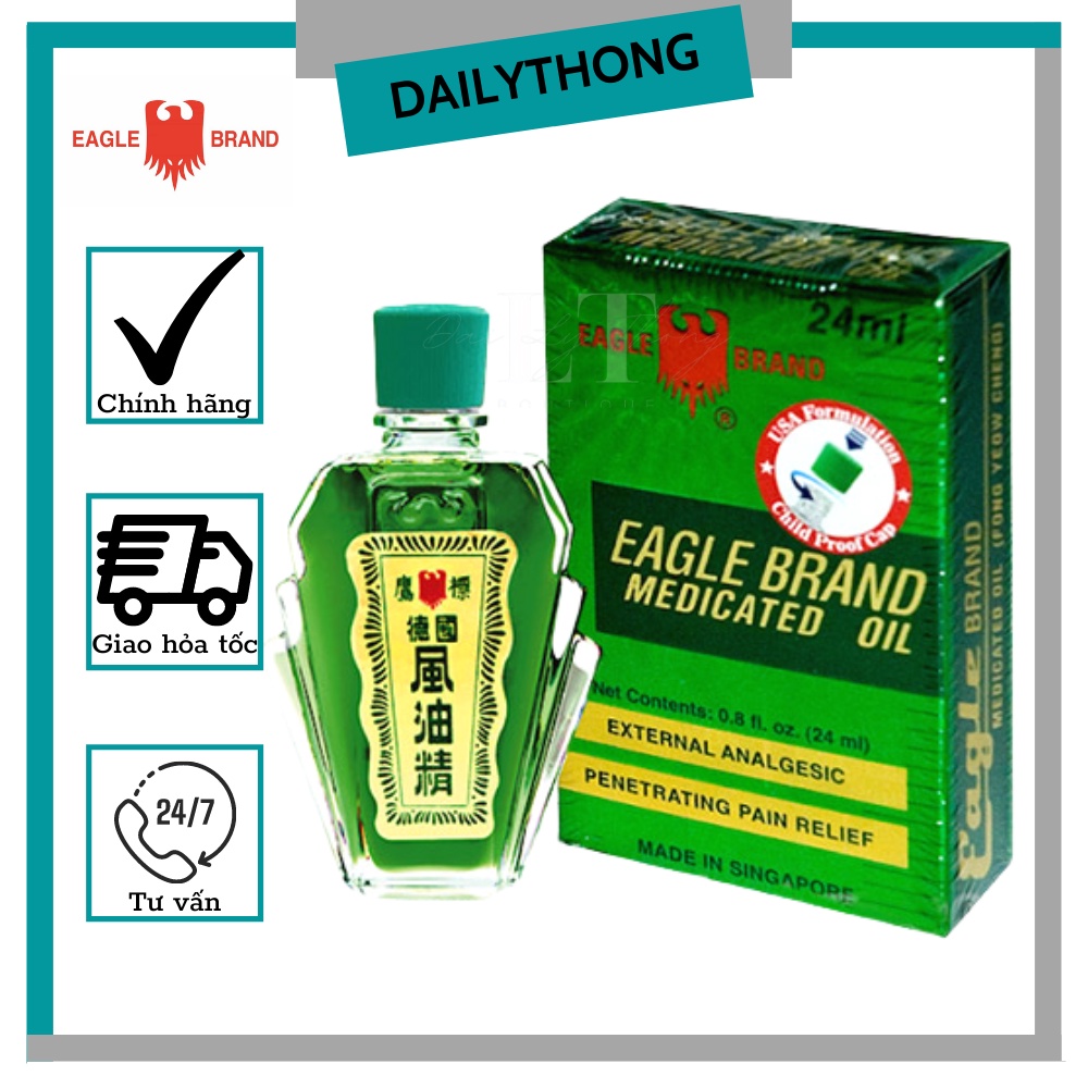 Dầu Xanh Con Ó EAGLE BRAND Medicated Oil Mỹ 24ml / Dầu mỹ 2 nắp