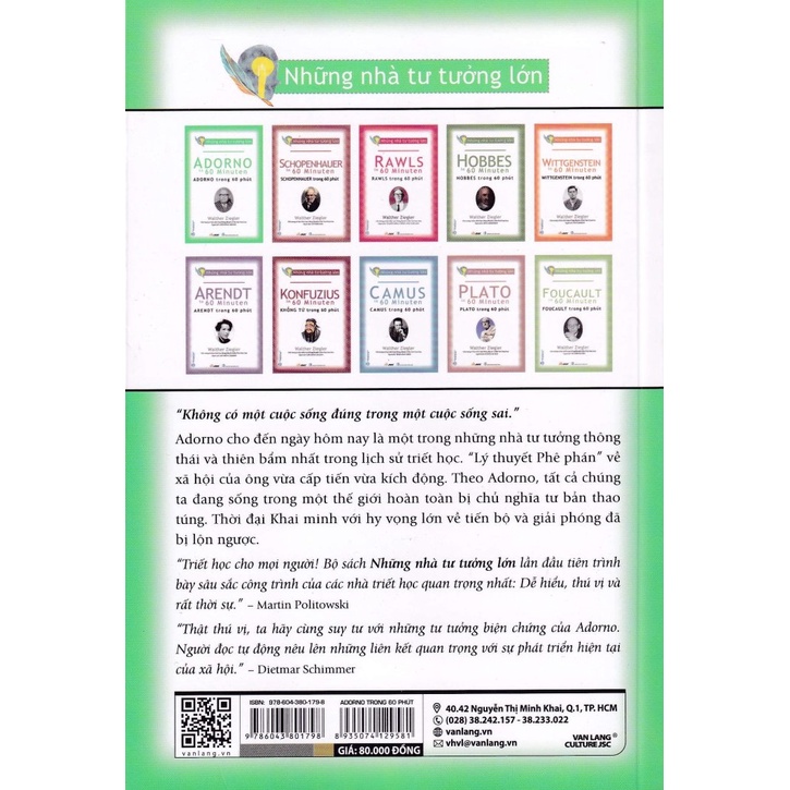 Sách - Những Nhà Tư Tưởng Lớn - Adorno Trong 60 Phút