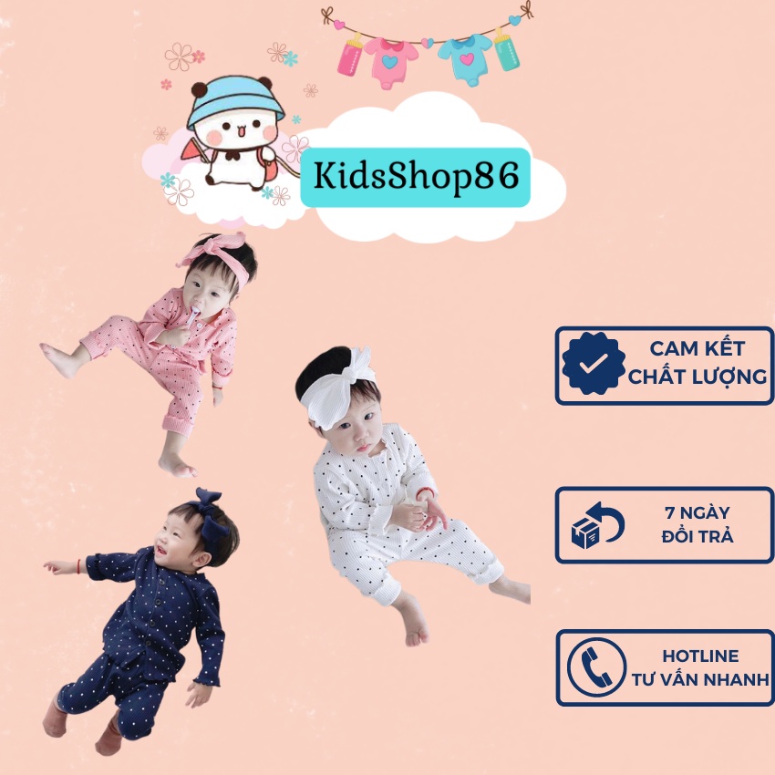 ĐỒ BỘ TĂM GÂN DÀI TAY CHO BÉ GÁI CHẤM BI + KÈM TUBAN NƠ XINH XỈU CHO BÉ CHẤT MỀM TAY TUYỆT ĐẸP SIZE 7-19KG