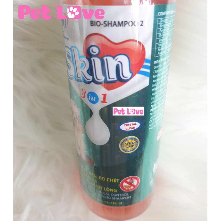 Sữa tắm diệt ghẻ, nấm da, ve rận, mượt lông chó Bio Skin (230ml)