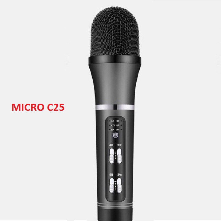 Combo Micro C25, Giá Đỡ Đèn 3in1, Tặng Tai Nghe - Mic C25 Livestream Hát Karaoke Giả Giọng Cực Hay