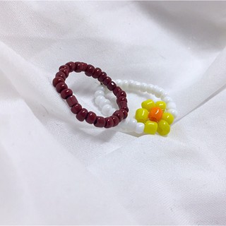 Set 2 Nhẫn Hạt Cườm Hoa Nâu-Handmade