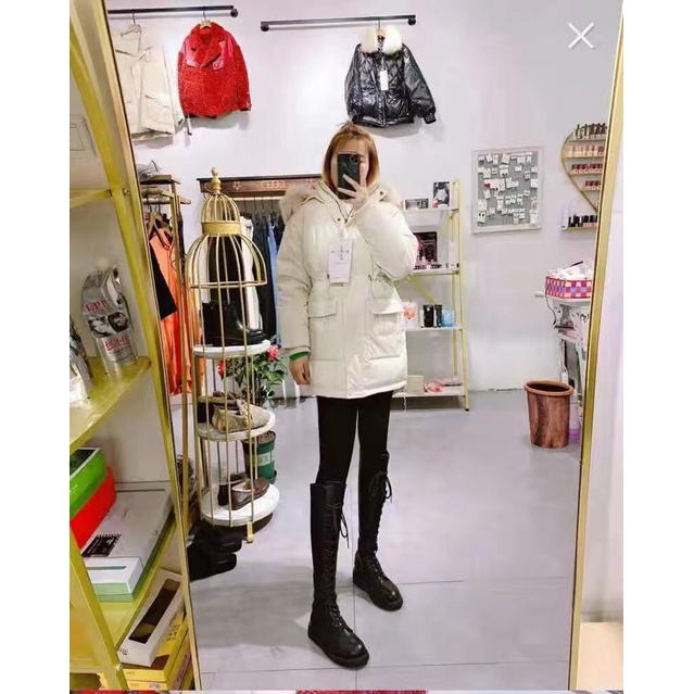 Áo Phao Mủ Lông dáng Ngắn Có Đai Eo - Thời Trang Quảng châu