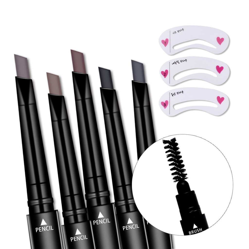(Hàng Mới Về) Bút Chì Kẻ Lông Mày Hai Đầu Tự Động Kháng Nước Kèm Khuôn + Thẻ Lông Mày
