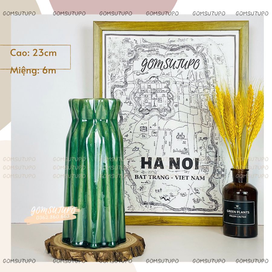Lọ Hoa Gốm Men Hỏa Biến Xanh Rêu Size Nhỡ - Bình Hoa Decor Trang Trí gomsutupo - Gốm Sứ TUPO Bát Tràng