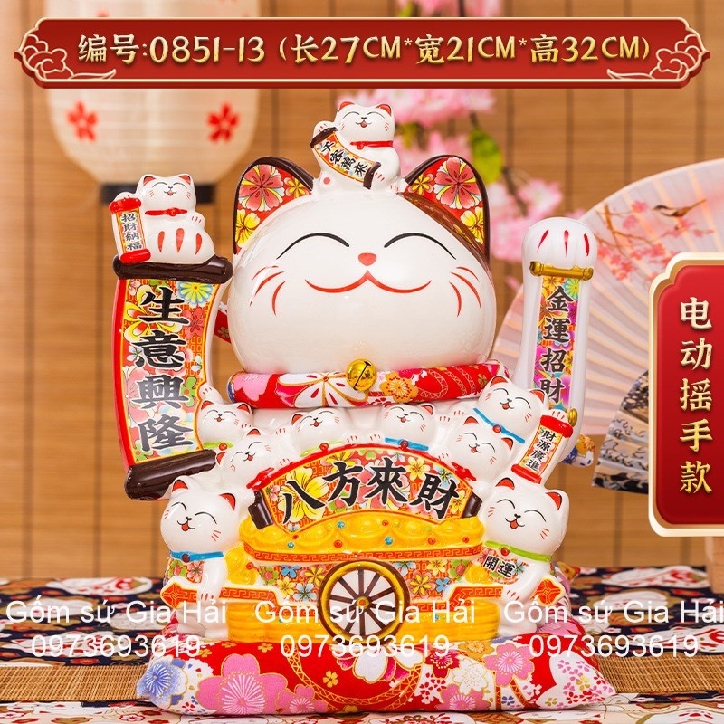 ( chọn mẫu) Mèo thần tài cao 32cm kèm đệm Mèo Thần Tài Mèo Tài Lộc May Mắn vẫy tay Nhật Bản Maneki Nekko bằng gốm sứ