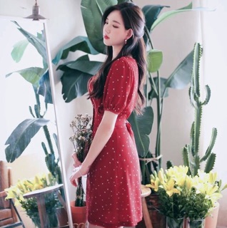 Đầm Bi Đỏ Nút Trước V2