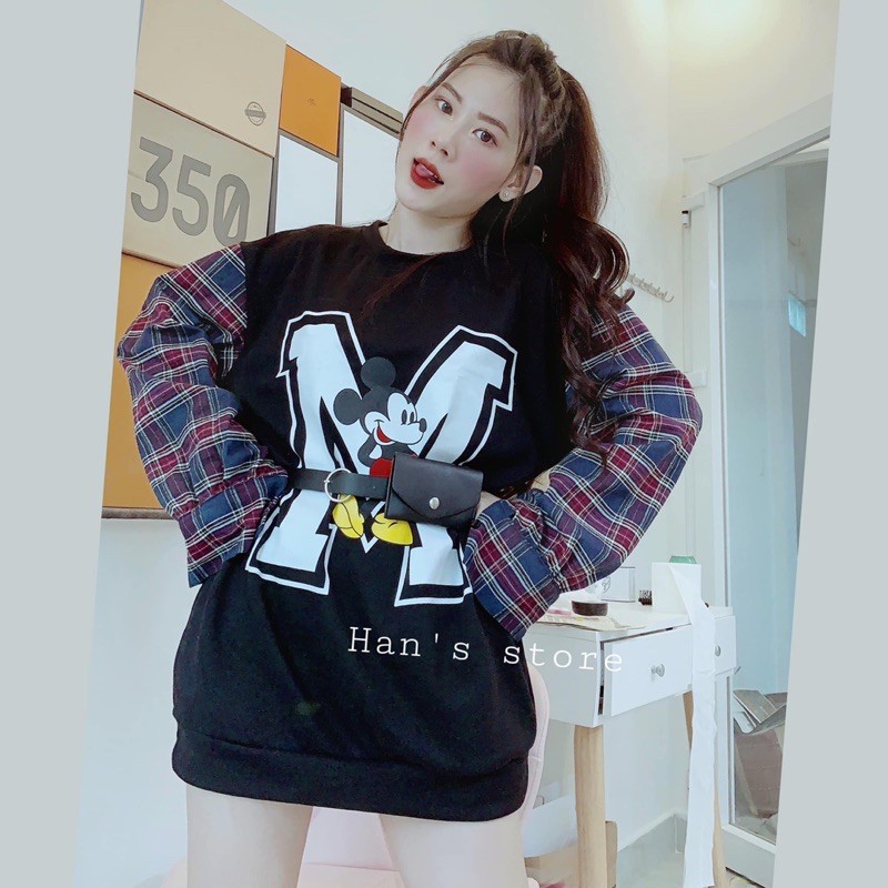 ÁO MICKEY TAY CARO- KHÔNG NỊT