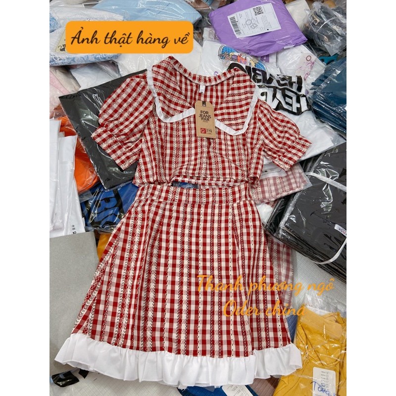 Set váy croptop kẻ ca ro xinh sắn có lót trong váy(hàng sẵn) | BigBuy360 - bigbuy360.vn