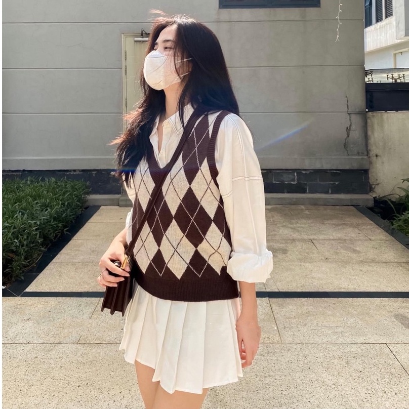 [GILE NỮ] Áo Gile Len Nữ Hoạ Tiết Caro, Áo Sát Nách Mix Sơ Mi | BigBuy360 - bigbuy360.vn