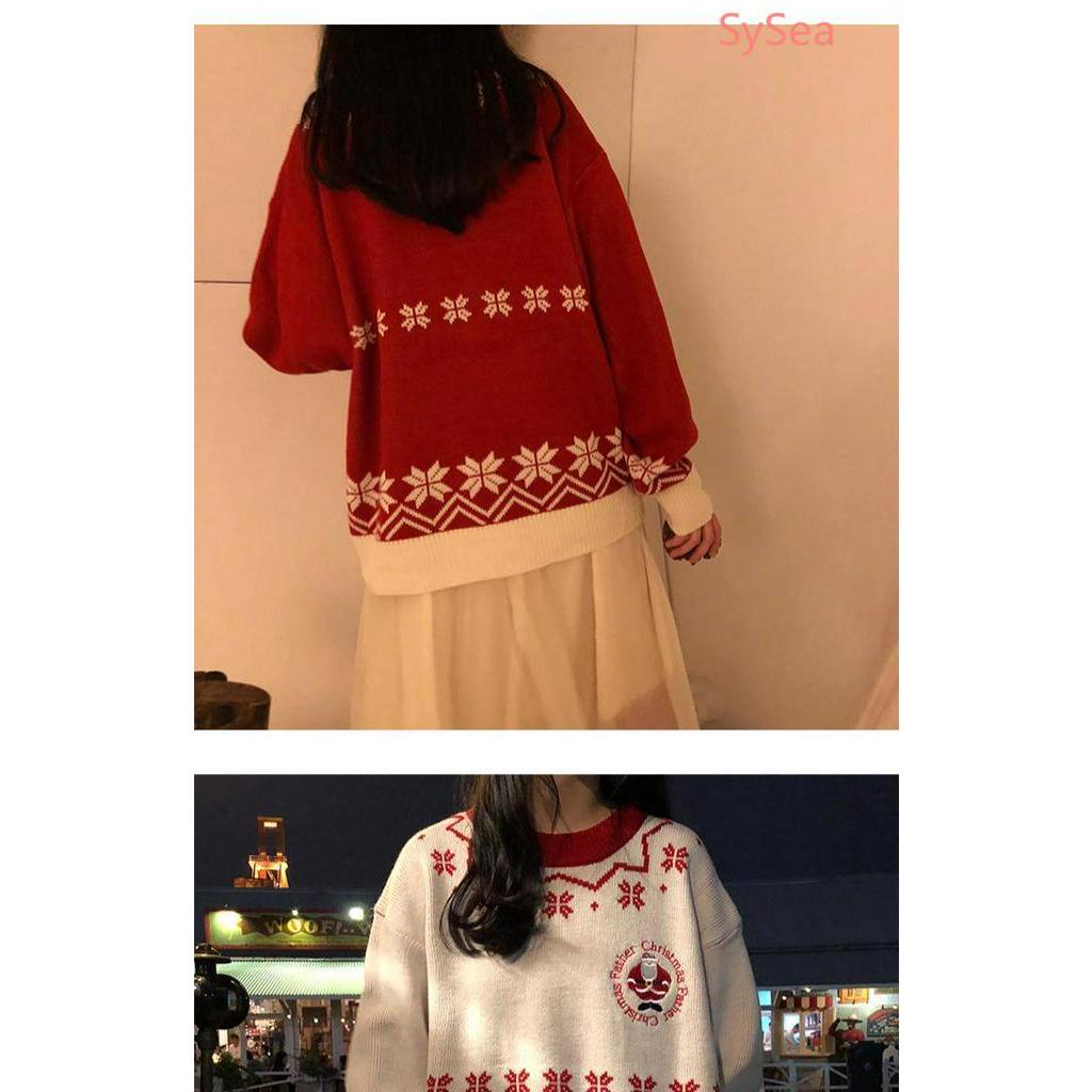 Áo Sweater rộng dáng dài họa tiết Giáng sinh đáng yêu cho nữ