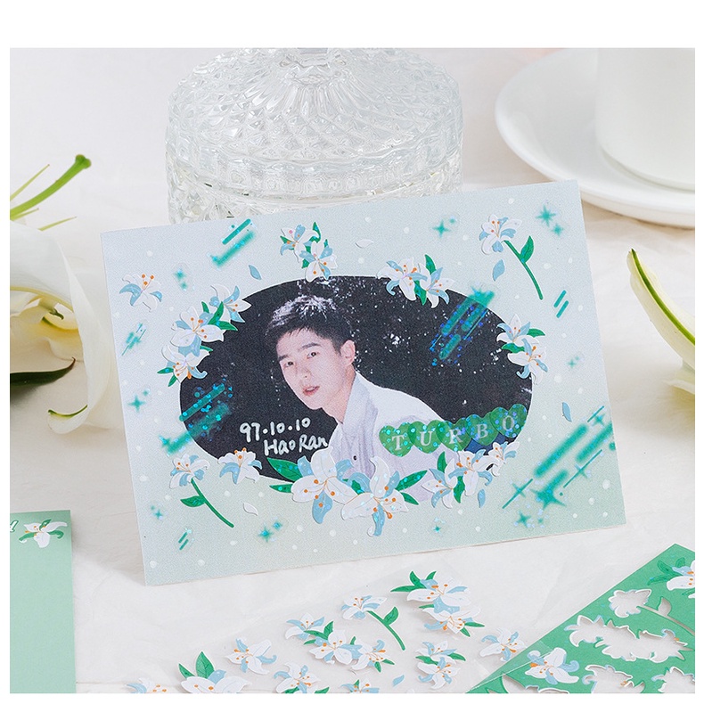 Tấm sticker hoạ tiết hoa loa kèn lấp lánh PET M795