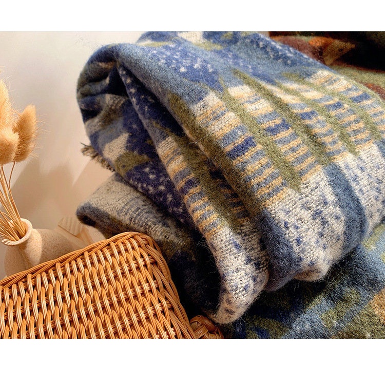 Khăn choàng dài hai mặt bằng len dày dặn phối tua rua thời trang cho nữ
 | BigBuy360 - bigbuy360.vn