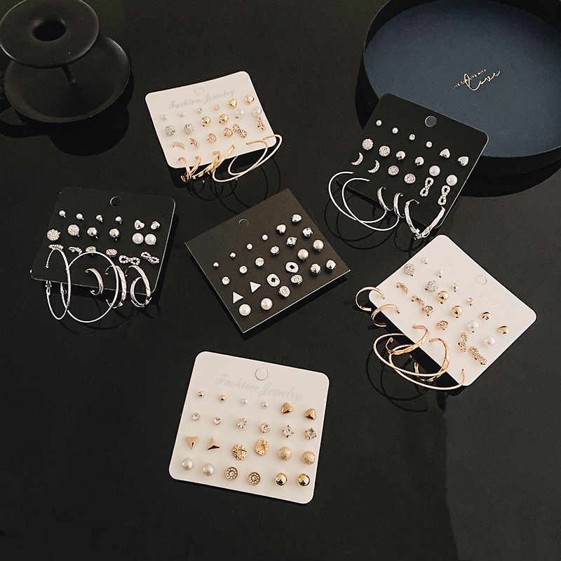 Bộ 12 Đôi Bông Tai Thời Trang Hàn Quốc