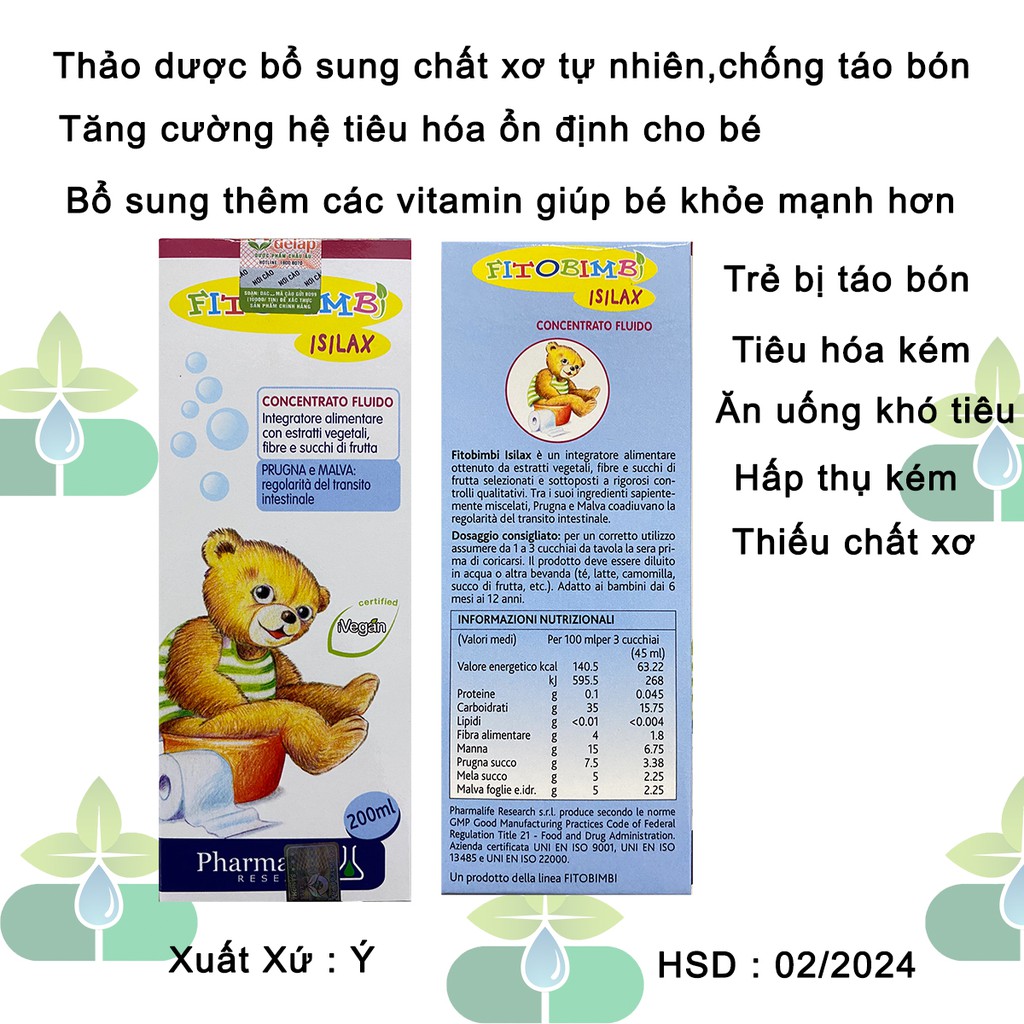 ISILAX BIMBI,Chống Táo Bón,Bổ Sung Chất Sơ,Tăng Cường Hệ Tiêu Hóa Ổn Định,Thảo Dược Từ Ý,An Toàn Cho Trẻ