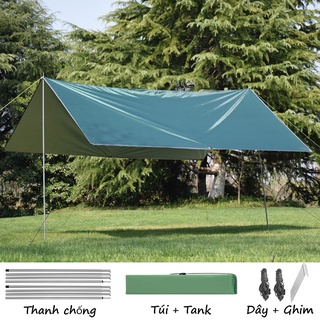 Tấm Tank Bạt Che Lều Tăng Lều Che Nắng Bạt Lót Cắm Trại Dày Kích Thước 3mx3m Có Combo Cây Chống Kèm Dây Với Túi Đựng