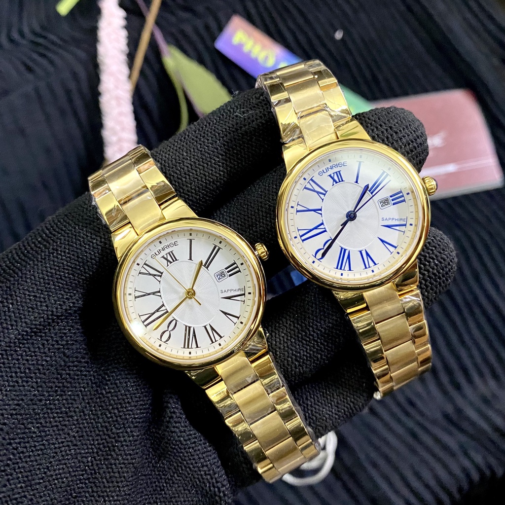 Đồng hồ nữ dây kim loại mặt kính chống xước sapphire Sunrise 2133 2133SA SL2133LK trắng