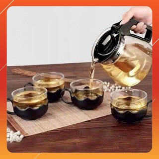 Bộ ấm trà thủy tinh lõi lọc kèm 4 ly thuỷ tinh 1000ml