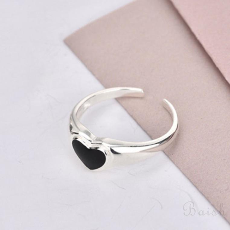 [Baish] Mới tình yêu đen màu đơn giản thời trang nhẫn nữ phụ kiện mở nước mắt biểu cảm cổ điển ngón trỏ đeo nhẫn tay trang sức