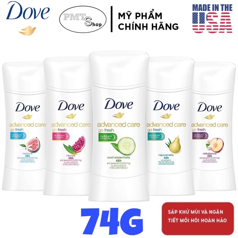 [USA] Lăn sáp khử mùi nữ Dove Invisible Advanced Care 74g Cool Essentials | Clear Finish 100 | Powder - Mỹ