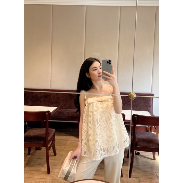 REAW TOP & TAYA SHIRT - Áo dây ren nơ cao cấp và quần ống suông