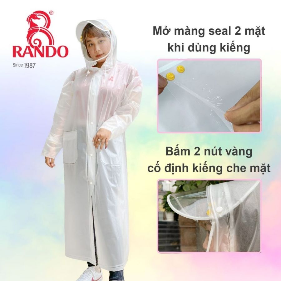 Áo Mưa RANDO Dây Kéo Chống Giọt Bắn APPC-11 | PVC Trong Mờ - Bít Sườn Che Kín Toàn Thân - Có Kiếng Che Mặt Trong Suốt