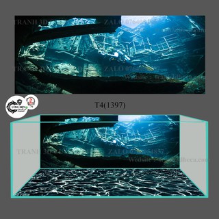 Tranh bộ 3D phông nền bể cá cao cấp – Trang trí hồ cá cảnh – Có keo sẵn – Cường Điện - 2 tấm bao gồm  cả lưng và đáy