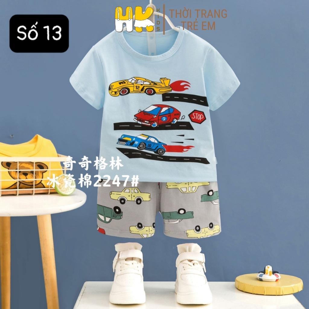 Bộ quần áo cộc tay bé trai HK KIDS, bộ đồ ngắn tay cotton mềm mát size cho bé từ 1-7 tuổi