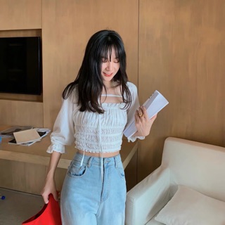 ÁO CROPTOP CỔ U CỘT NƠ (KÈM VIDEO HÌNH THẬT)
