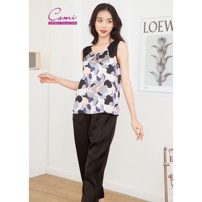 Bộ dài nữ mặc nhà sát nách chất satin CM504 Comi Homewear M-L-XL