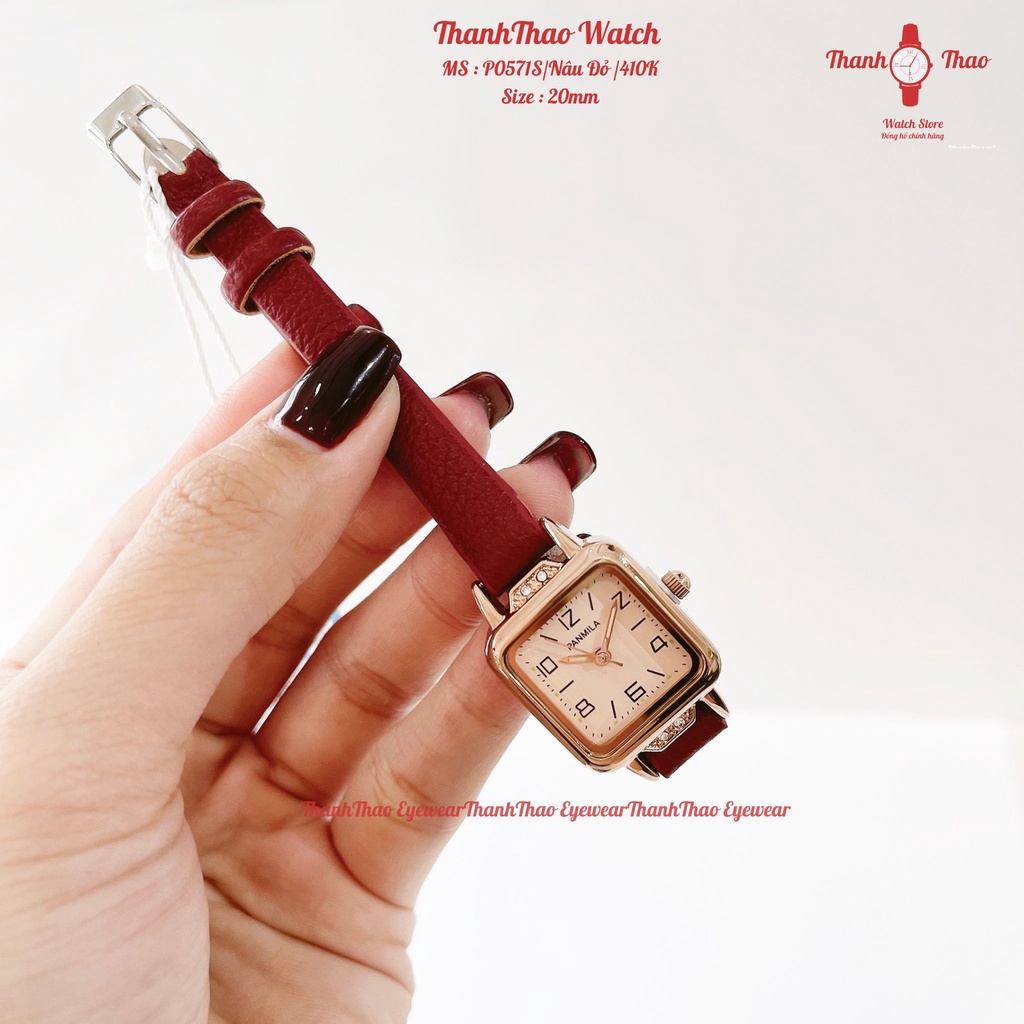 Đồng Hồ Nữ Đẹp ThanhThao Watch , Đồng Hồ Nữ Đeo Tay Dây Da Mặt Vuông Nhỏ P0571S Chính Hãng