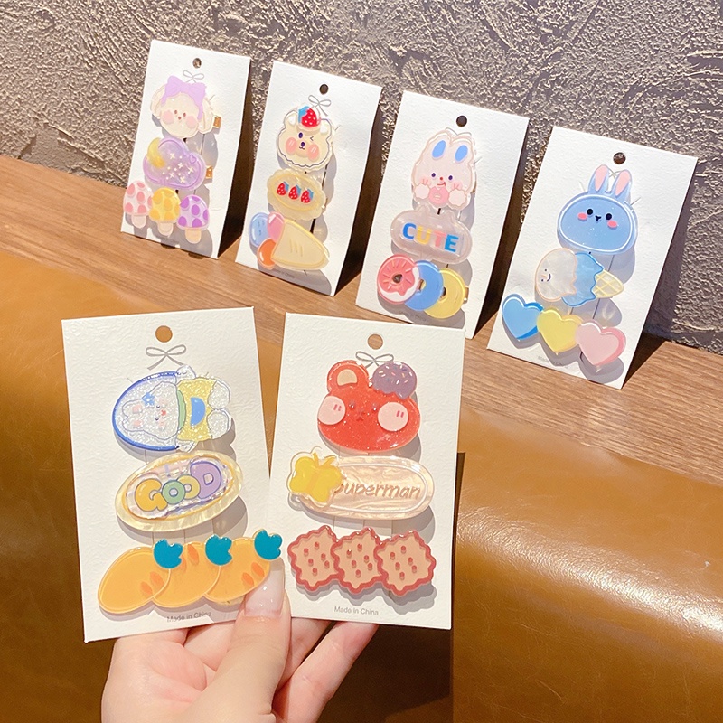 Bộ kẹp tóc hình gấu/ thỏ dễ thương thời trang Hàn Quốc cho bé gái