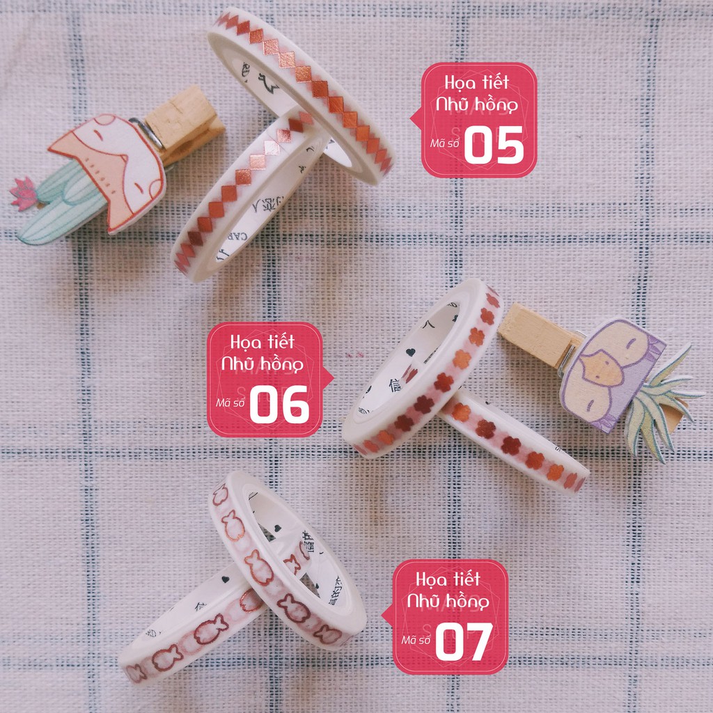 Washi tape Họa tiết Nhũ vàng hồng (kích thước 0.5cmx5m)