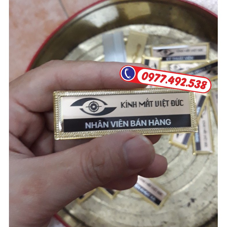 Thẻ tên cài áo phôi đồng mạ vàng, name tag