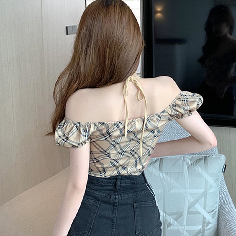 Áo Kiểu Tay Ngắn Kẻ Ca-Rô Trẻ Trung Quyến Rũ Hợp Thời Trang Cho Nữ