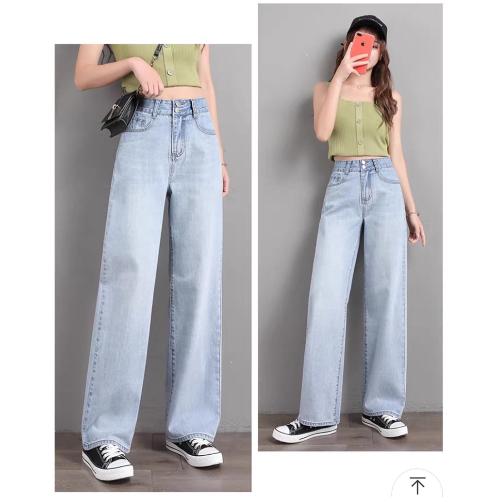 Quần jean bò ống rộng quần jean bò ống suông jeans nữ cạp cao hot 2022 SKShop22