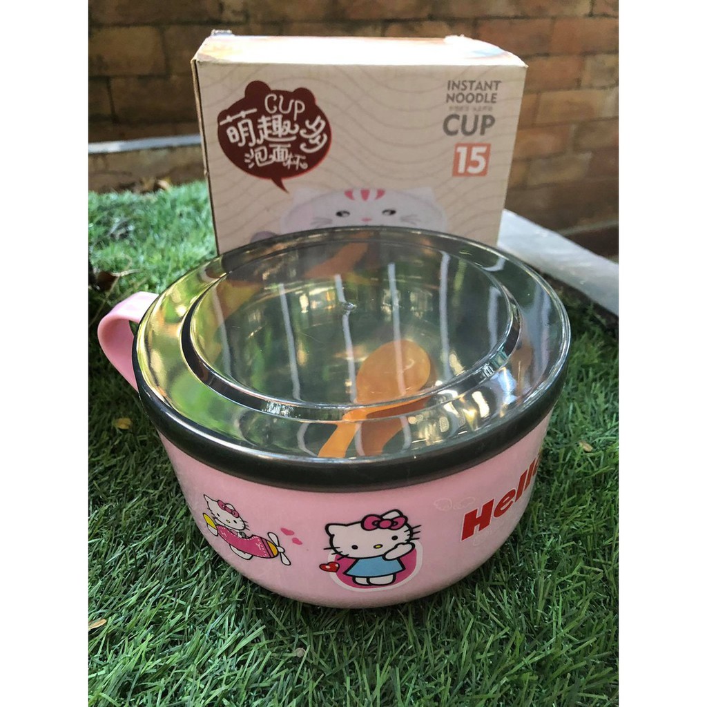 Bát ăn-Ly đựng cháo,mỳ thức ăn 2 lớp có nắp đậy chống nóng lõi inox 16cm | BigBuy360 - bigbuy360.vn