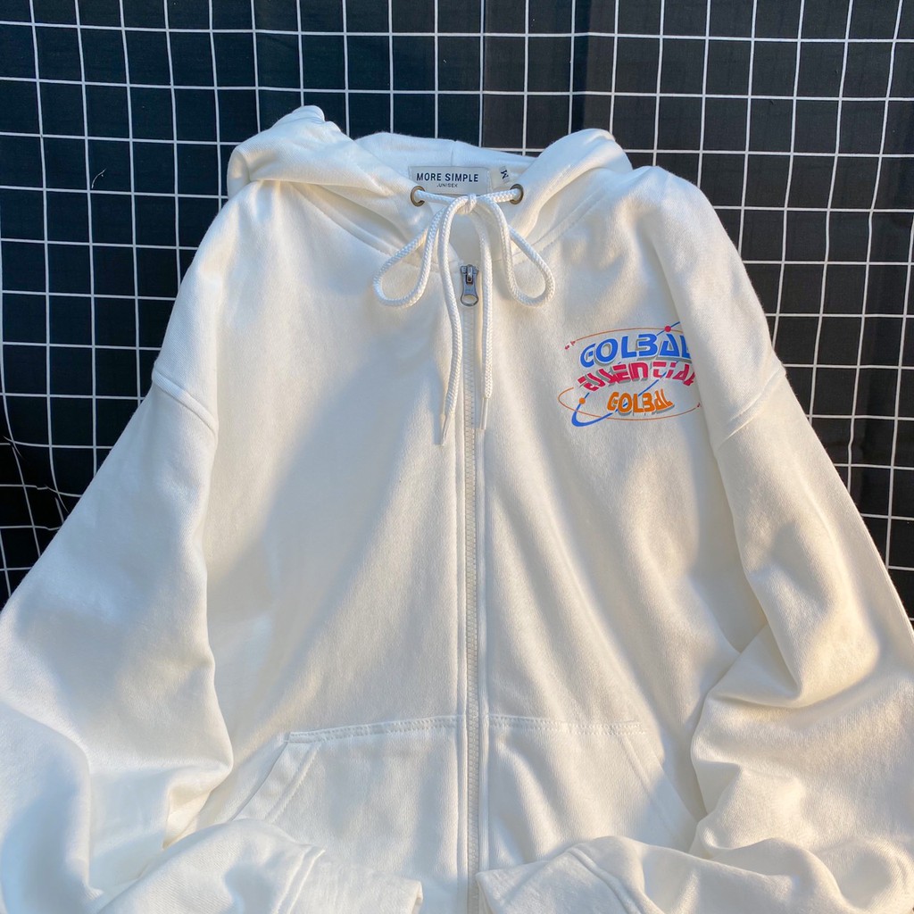 Áo Khoác Nỉ Bông GOLBAL Hoodie Phối Dây Kéo Form Rộng Ulzzang Unisex