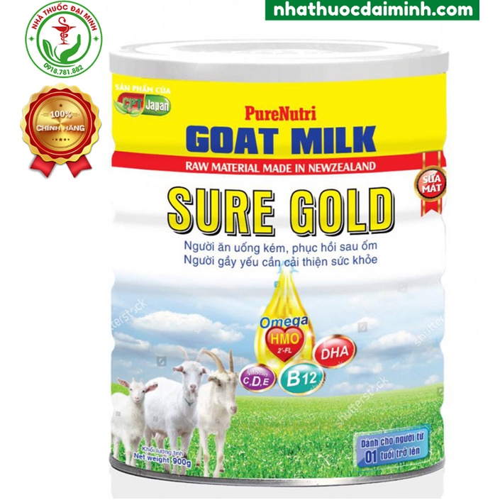 Sữa Bột PureNutri Goat Milk Sure Gold 900g - Cải Thiện Sức Khỏe, Giúp Bé Ăn Ngon, Hấp Thu Tốt
