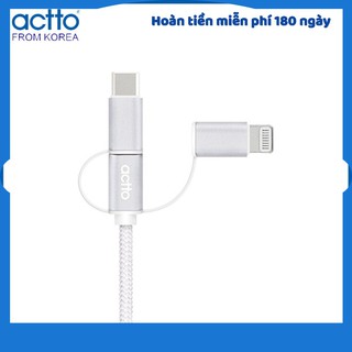 Cáp sạc 3 trong 1 dài 1m - 3 in 1 Charging & Data Cable Actto USB-33 HÀNG NỘI ĐỊA HÀN QUỐC CHÍNH HÃNG