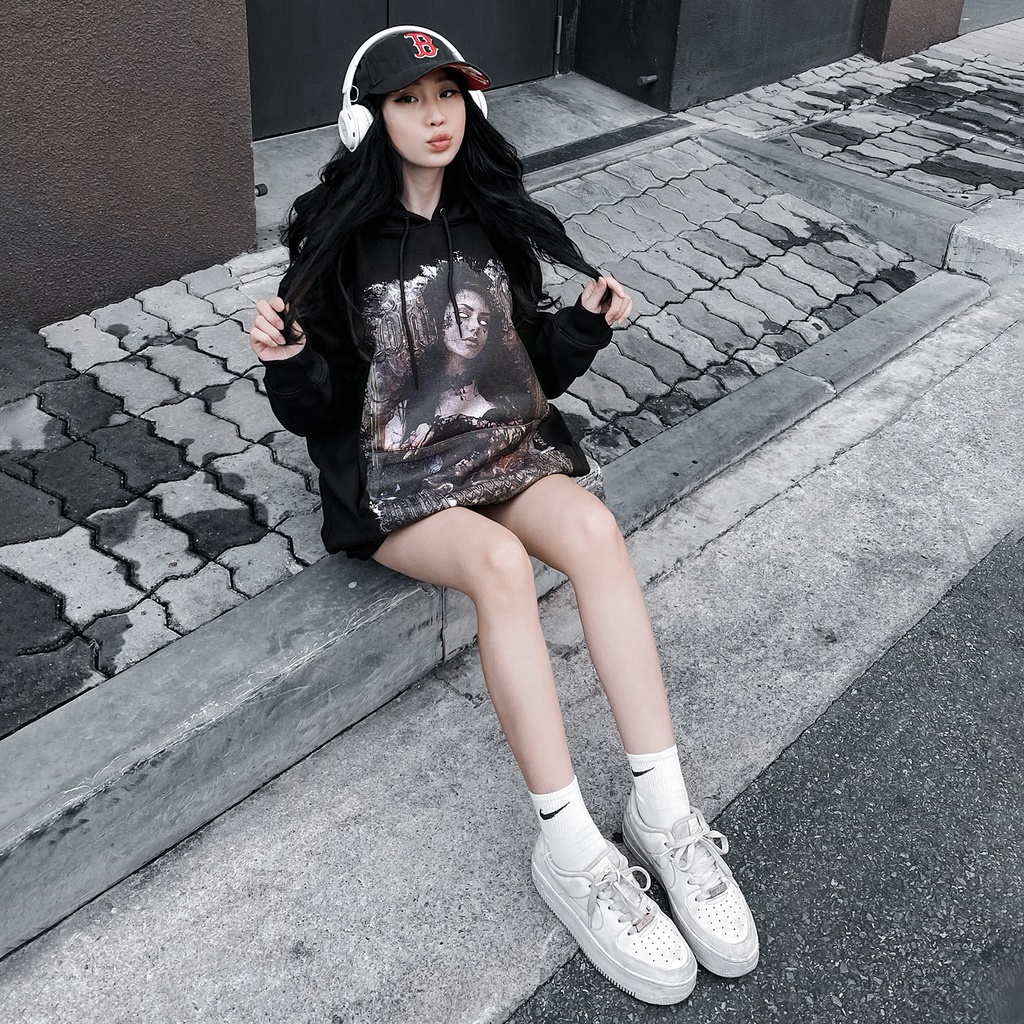 Áo Hoodie Black Widow Màu Đen Trơn Unisex Chất Liệu Nỉ Bông Cotton Dày Dặn Form Rộng Thoải Mái Phong Cách Đơn Giản