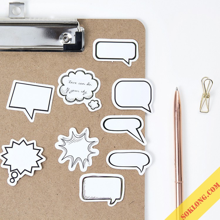 Bộ 45 sticker viền hội thoại hình khung bóng chat, nhãn dán trang trí bưu thiếp, sổ take note STI30