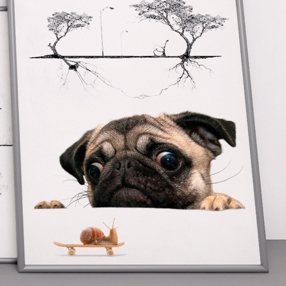 Decal Dán Trang Trí Hình Chó Pug 3d Cho Xe Hơi 20x30cm