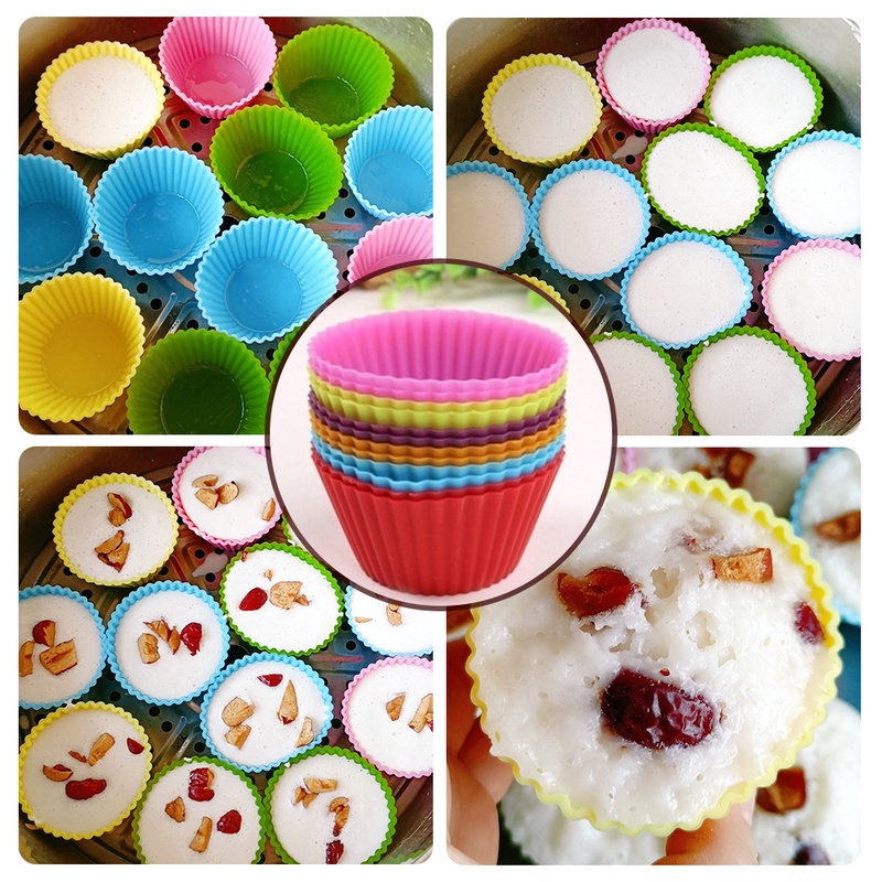 Khuôn Silicone Làm Bánh Cupcake Hình Tròn Mini Màu Sắc Ngẫu Nhiên Có Thể Tái Sử Dụng