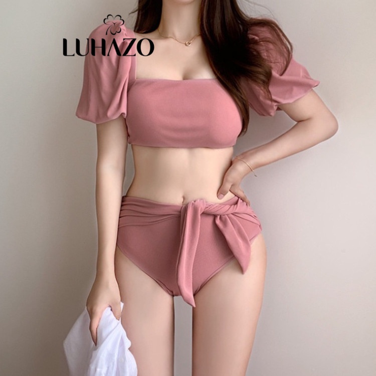 Bikini 2 mảnh đồ bơi đi biển sang chảnh kín đáo sexy Hàn Quốc cạp cao nâng ngực váy hở lưng LUHAZO 2542 DK5T304